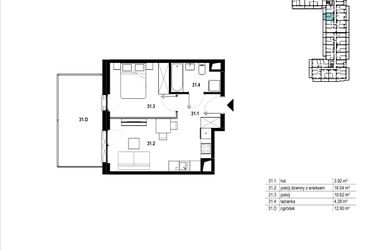 Rzut - Mieszkanie na sprzedaż 2 pokoje o powierzchni 34,86 m² - numer C3.31 w Osiedle Mozaika