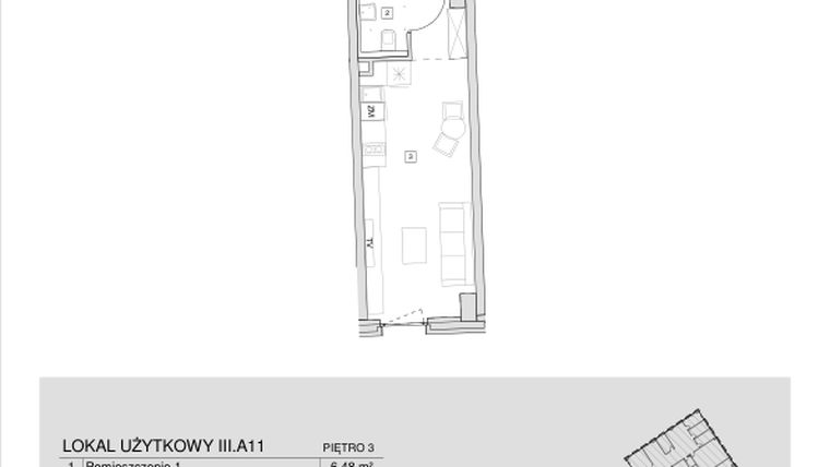 Rzut - Mieszkanie na sprzedaż 1 pokój o powierzchni 27,17 m² - numer III.A.11 w Krakowska 35 - Apartamenty Inwestycyjne