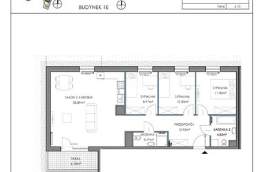 Rzut - Mieszkanie na sprzedaż 4 pokoje o powierzchni 87,14 m² - numer 1E.3B w Osiedle Horizon