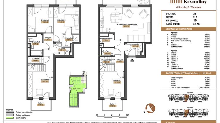 Rzut - Mieszkanie na sprzedaż 5 pokoi o powierzchni 109,31 m² - numer 10.A3 w Apartamenty Krynoliny