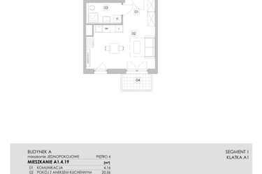 Rzut - Mieszkanie na sprzedaż 1 pokój o powierzchni 29,52 m² - numer A1.4.19 w ATAL Ruczaj
