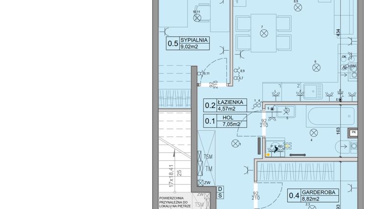Rzut - Mieszkanie na sprzedaż 3 pokoje o powierzchni 46,34 m² - numer 49 w Manufaktura Marki 2 etap III