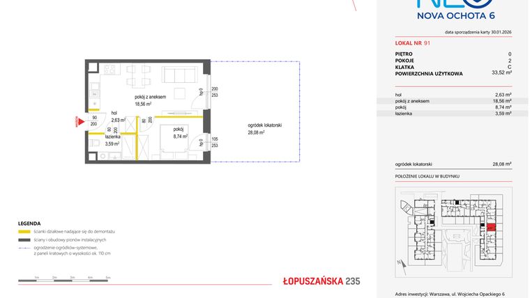 Rzut - Mieszkanie na sprzedaż 2 pokoje o powierzchni 33,52 m² - numer 91 w Neo Nova Ochota 6