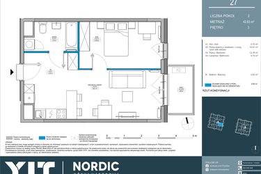Rzut - Mieszkanie na sprzedaż 2 pokoje o powierzchni 42,63 m² - numer 27 w Nordic Górka Narodowa