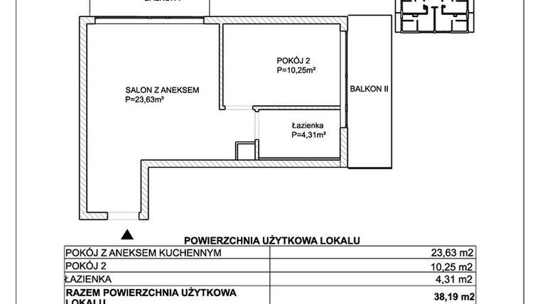 Rzut - Mieszkanie na sprzedaż 2 pokoje o powierzchni 38,19 m² - numer M8 w SUNDAY Resort Ustronie Morskie II