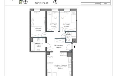 Rzut - Mieszkanie na sprzedaż 4 pokoje o powierzchni 82,17 m² - numer 1E.24A w Osiedle Horizon