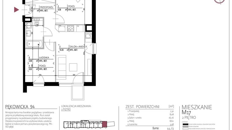 Rzut - Mieszkanie na sprzedaż 3 pokoje o powierzchni 67,73 m² - numer M17 w Kuźnicy Kołłątajowskiej 42
