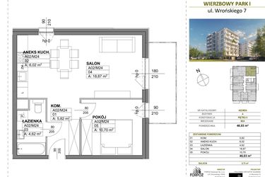 Rzut - Mieszkanie na sprzedaż 2 pokoje o powierzchni 46,03 m² - numer A00_M24 w Wierzbowy Park