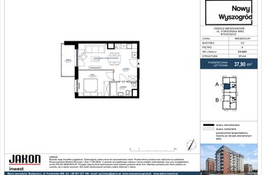 Rzut - Mieszkanie na sprzedaż 2 pokoje o powierzchni 37,9 m² - numer C3.A23 w Nowy Wyszogród etap III