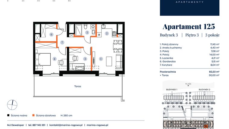Rzut - Mieszkanie na sprzedaż 2 pokoje o powierzchni 60,33 m² - numer 125 w Apartamenty Marina Rogowo