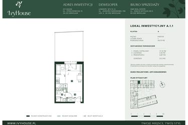 Rzut - Mieszkanie na sprzedaż 1 pokój o powierzchni 24,15 m² - numer A.1.1 w IVY HOUSE - Apartamenty inwestycyjne