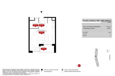 Rzut - Mieszkanie na sprzedaż 1 pokój o powierzchni 33,32 m² - numer WR2 2/4/5/1a w Przystań Reymonta