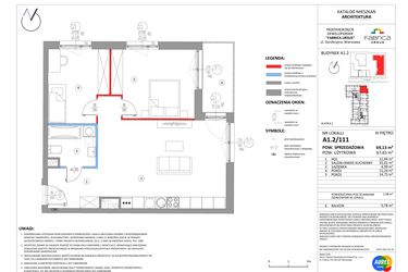 Rzut - Mieszkanie na sprzedaż 3 pokoje o powierzchni 67,52 m² - numer A1.2/111 w Fabrica URSUS