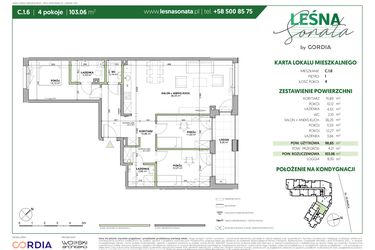 Rzut - Mieszkanie na sprzedaż 4 pokoje o powierzchni 103,06 m² - numer C.1.6 w Leśna Sonata