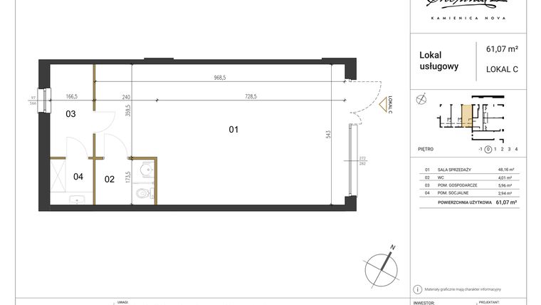 Rzut - Lokal użytkowy na sprzedaż 4 pokoje o powierzchni 61,07 m² - numer C w Kamienica Nova Chopina
