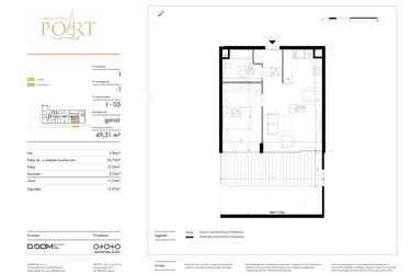 Rzut - Mieszkanie na sprzedaż 2 pokoje o powierzchni 49,31 m² - numer I_5 w Warmiński Port etap V
