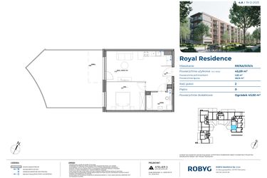 Rzut - Mieszkanie na sprzedaż 2 pokoje o powierzchni 45,23 m² - numer RR/6A/D/0/4 w Royal Residence 6A