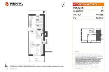 Rzut - Mieszkanie na sprzedaż 2 pokoje o powierzchni 40 m² - numer B7 1 w Wzgórze Markowca