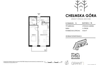 Rzut - Mieszkanie na sprzedaż 2 pokoje o powierzchni 49,29 m² - numer C-9B-M16 w Chełmska Góra