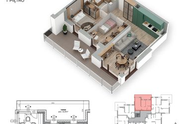 Rzut - Mieszkanie na sprzedaż 3 pokoje o powierzchni 51,59 m² - numer 10 w Villa Park - Etap III