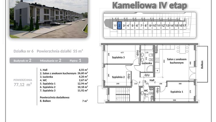 Rzut - Mieszkanie na sprzedaż 4 pokoje o powierzchni 77,12 m² - numer B02A02 w Apartamenty Kameliowa IV