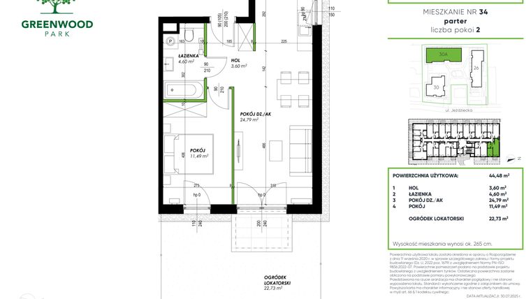 Rzut - Mieszkanie na sprzedaż 2 pokoje o powierzchni 44,48 m² - numer B 34 w Greenwood Park