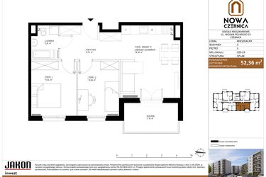 Rzut - Mieszkanie na sprzedaż 3 pokoje o powierzchni 52,36 m² - numer CZ3.33 w Nowa Czernica - etap II
