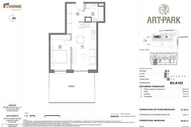 Rzut - Mieszkanie na sprzedaż 2 pokoje o powierzchni 38,47 m² - numer B.3.A102 w ArtPark