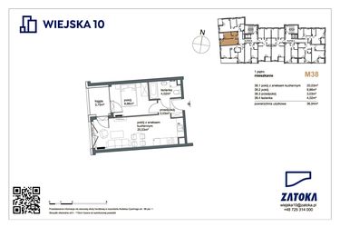 Rzut - Mieszkanie na sprzedaż 2 pokoje o powierzchni 36,94 m² - numer M38 w Wiejska 10