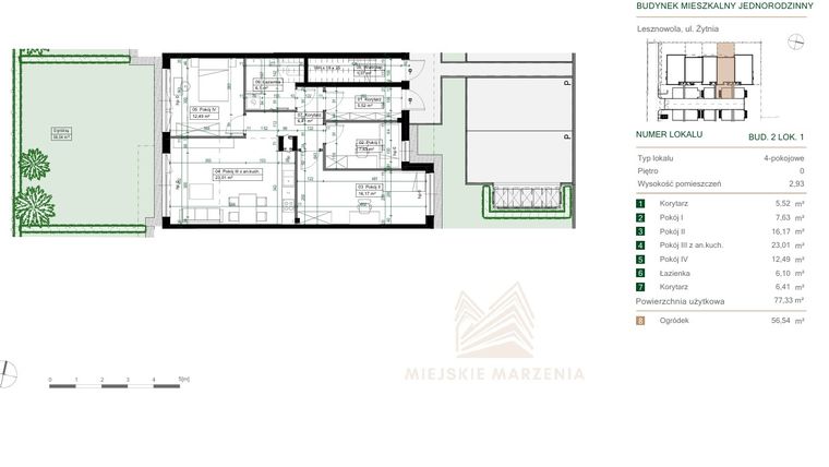 Rzut - Mieszkanie na sprzedaż 4 pokoje o powierzchni 77,33 m² - numer 2.1 w Green Ville