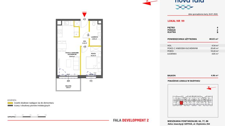 Rzut - Mieszkanie na sprzedaż 2 pokoje o powierzchni 41 m² - numer 99 w Miasteczko Nova Fala