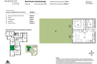 Rzut - Mieszkanie na sprzedaż 2 pokoje o powierzchni 31,22 m² - numer A.5 w Parkove Love