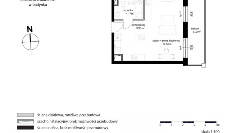 Rzut - Mieszkanie na sprzedaż 1 pokój o powierzchni 32,06 m² - numer M 165 w Kwietny Ogród
