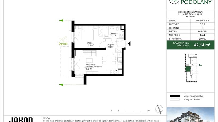 Rzut - Mieszkanie na sprzedaż 2 pokoje o powierzchni 42,13 m² - numer D.A4 w Sielskie Podolany II
