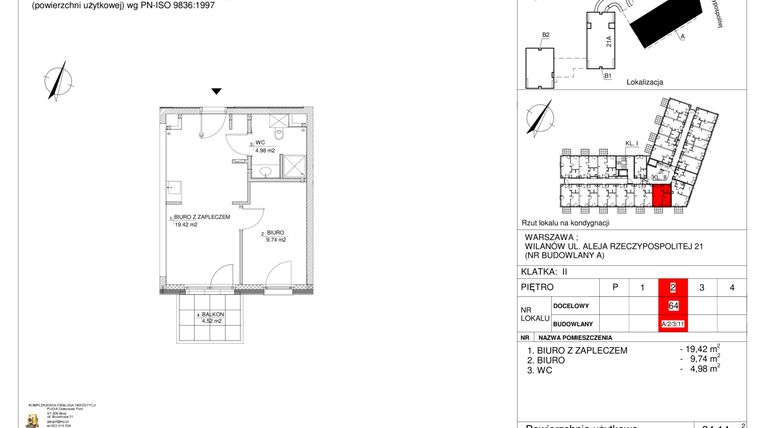 Rzut - Lokal użytkowy na sprzedaż 2 pokoje o powierzchni 34,14 m² - numer 64 w RZ21