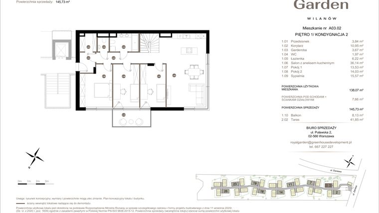 Rzut - Mieszkanie na sprzedaż 5 pokoi o powierzchni 138,07 m² - numer A03.02 w Royal Garden Wilanów Apartamenty