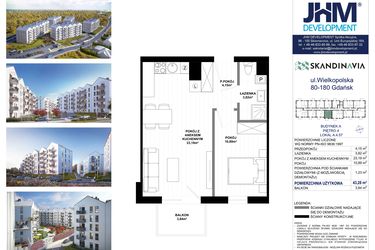 Rzut - Mieszkanie na sprzedaż 2 pokoje o powierzchni 43,28 m² - numer A.4.57 w Skandinavia