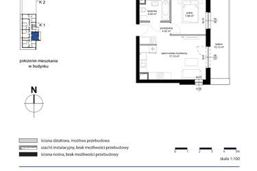 Rzut - Mieszkanie na sprzedaż 2 pokoje o powierzchni 33,64 m² - numer M1 w Kwarcowe Wzgórze