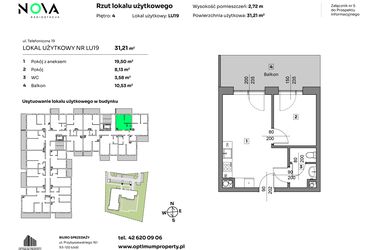 Rzut - Mieszkanie na sprzedaż 2 pokoje o powierzchni 31,21 m² - numer L.U. 19 w Nova Radiostacja - apartamenty inwestycyjne