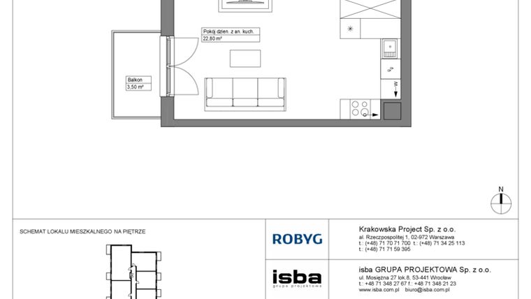 Rzut - Mieszkanie na sprzedaż 2 pokoje o powierzchni 43,09 m² - numer KR8/A/1/3 w Apartamenty Krakowska etap VIII