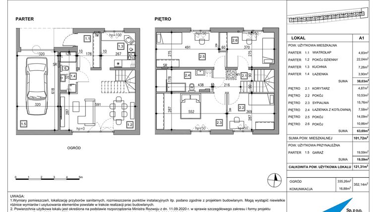 Rzut - Dom na sprzedaż 5 pokoi o powierzchni 121,31 m² - numer A1 w Majewska Domy