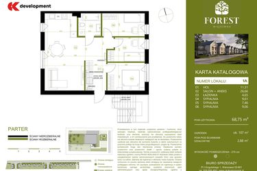 Rzut - Mieszkanie na sprzedaż 4 pokoje o powierzchni 68,75 m² - numer 1A w Wiązowna Forest