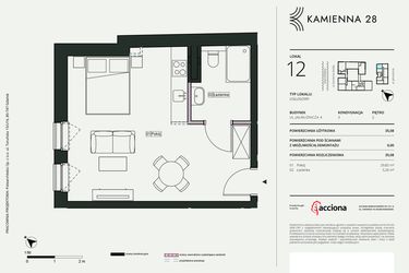 Rzut - Mieszkanie na sprzedaż 1 pokój o powierzchni 35,08 m² - numer 4.12 w Kamienna 28 - apartamenty inwestycyjne