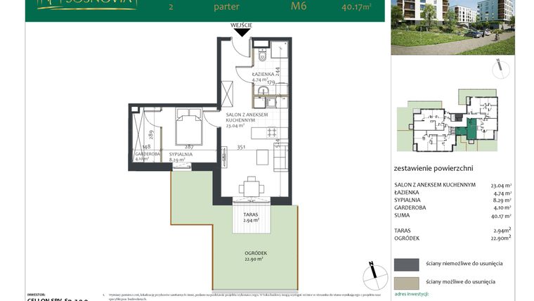 Rzut - Mieszkanie na sprzedaż 2 pokoje o powierzchni 40,17 m² - numer 2.M6 w Sosnovia