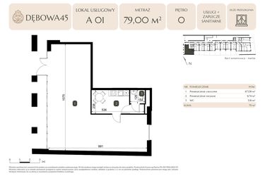 Rzut - Lokal użytkowy na sprzedaż 1 pokój o powierzchni 79 m² - numer A.01 - LU1 w Dębowa 45