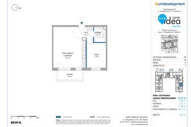 Rzut - Mieszkanie na sprzedaż 2 pokoje o powierzchni 49,4 m² - numer 4A/58 w Osiedle Idea Aurora