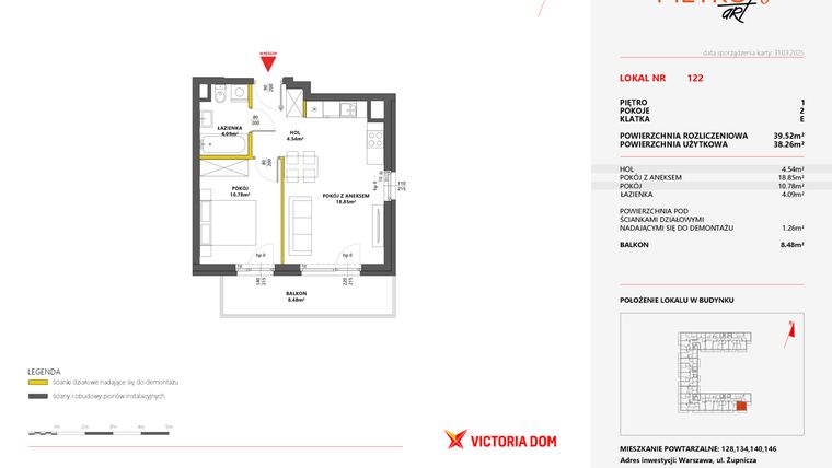 Rzut - Mieszkanie na sprzedaż 2 pokoje o powierzchni 39,52 m² - numer 122 w Metro Art 6