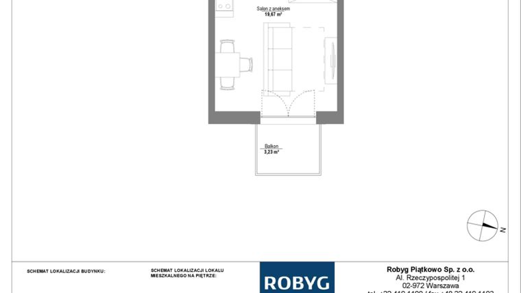 Rzut - Mieszkanie na sprzedaż 1 pokój o powierzchni 26,23 m² - numer 2M03 w Początek Piątkowo bud. F