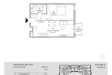 Rzut - Mieszkanie na sprzedaż 2 pokoje o powierzchni 45,78 m² - numer BIII.2.M97 w Przewóz 42 ATAL II
