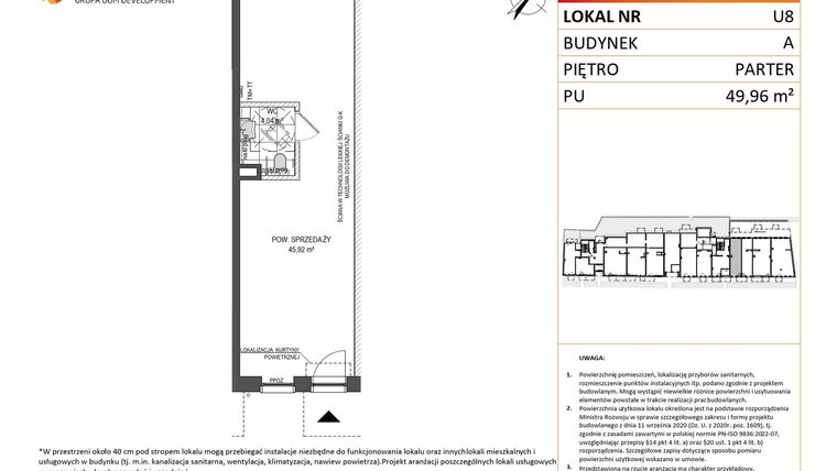 Rzut - Lokal użytkowy na sprzedaż 1 pokój o powierzchni 49,96 m² - numer U8 w Jaskółcza